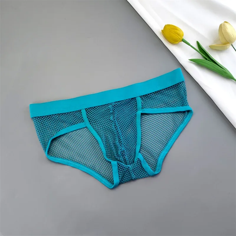 Biancheria intima con custodia a U da uomo in rete scavata Slip bikini trasparenti a vita bassa Mutandine traspiranti Taglie forti
