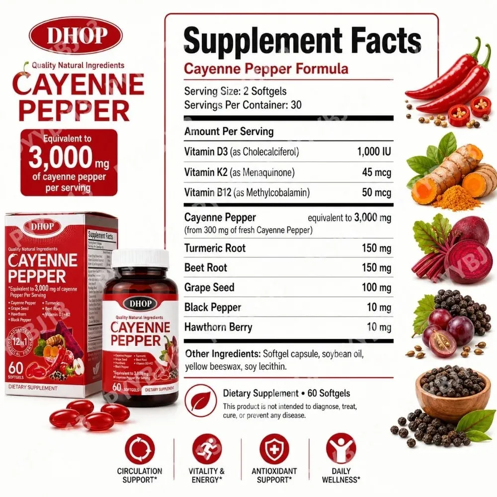 Cayenne Paprika Kapszula - Napi Wellness Támogatás - Tiszta Cayenne Paprika Kivonat - Kapszaicin Kiegészítők Vegán 60 Count unisex
