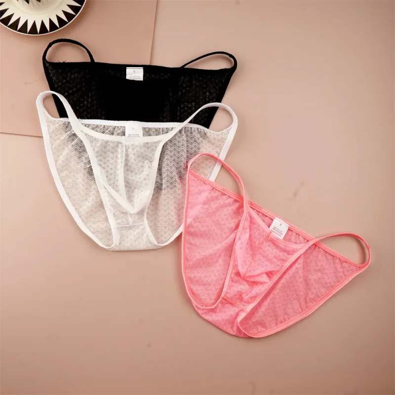 Mesh Nylon Pink Underwear for Men Solid Color Breathable Summer Cool Male Bulge Pouch Briefs Ultra Thin Sexy Plus Size Panties
