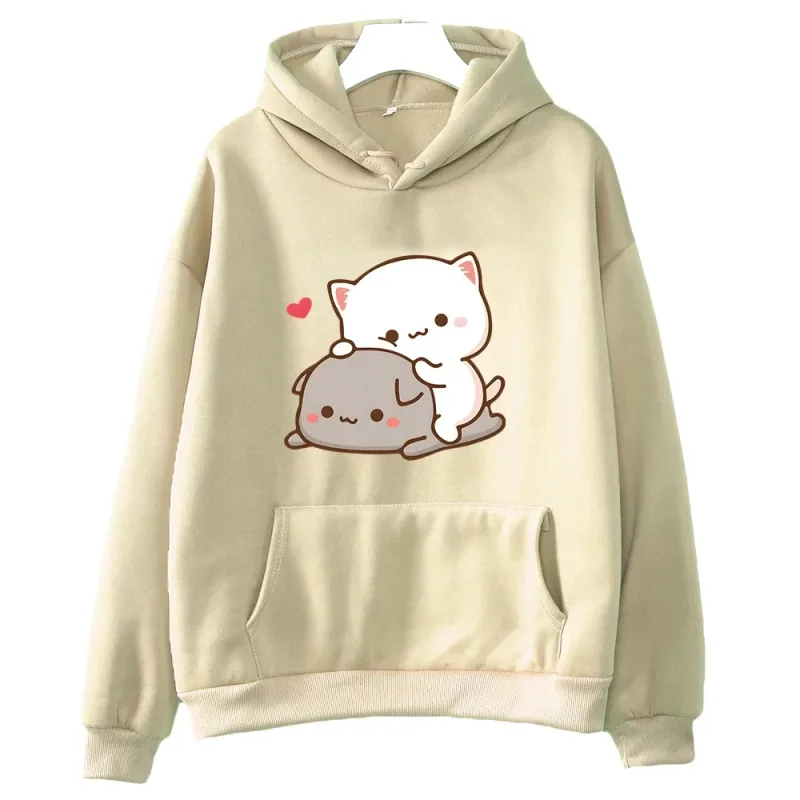 Mochi Peach And Goma Cute Cat Hoodie Sweatshirt für Mädchen Mode Kawaii Cartoon Pullover Women_Men Umweltschutz