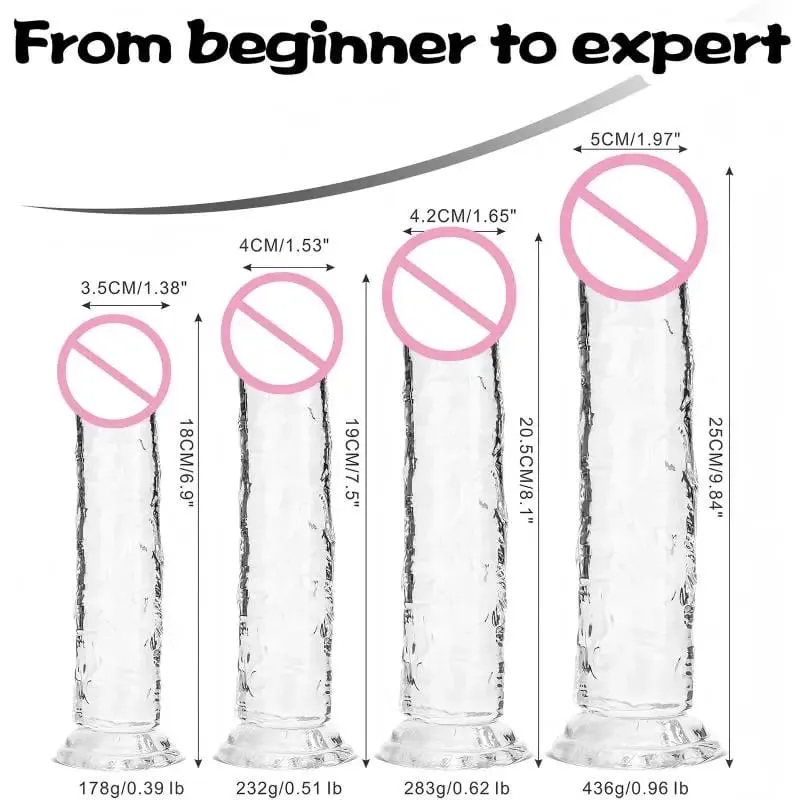 Felnőtt szexhez Maszturbátor G Spot Realistic dildo Női TPE Kezdő Clear vibrátor erős tapadókoronggal, szabadkezes játék