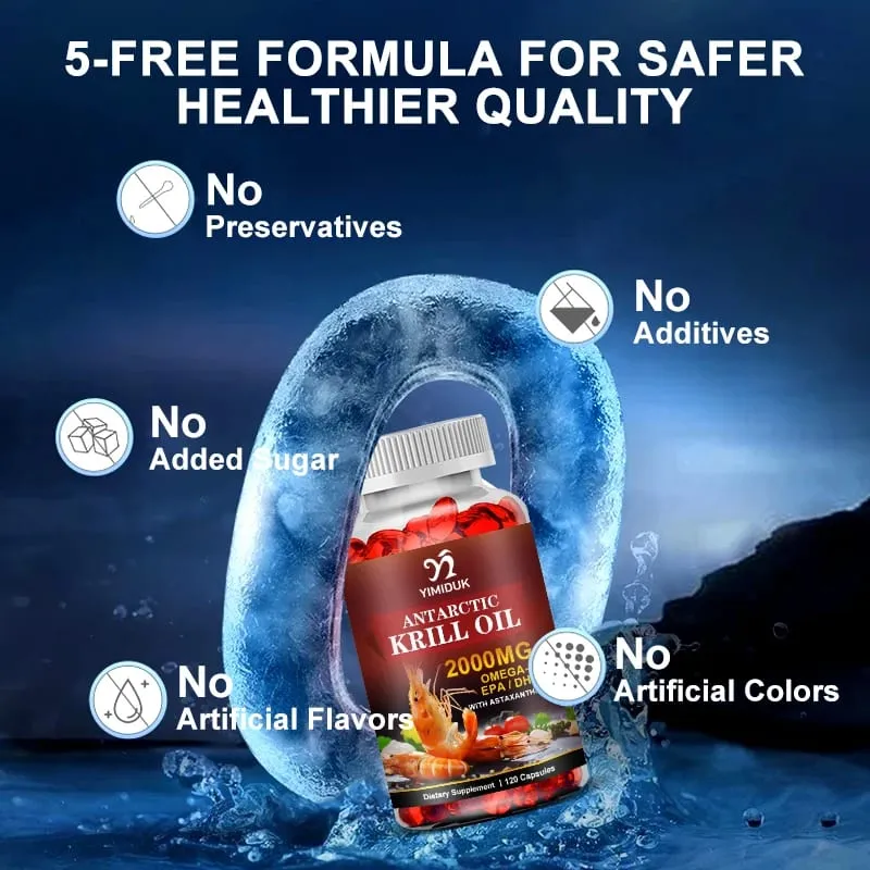 Antarctic Krill Oil 2000mg 120 Capsules Omega-3 EPA DHA with Astaxanthin Supplement Sourced from Red Krill Maximum Strength