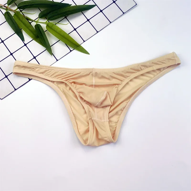 4PCS Men High Fork Briefs Mid Waist Elastic Ice Silk Brief Summer Underpants Ice Silk U Convex Pouch Male Underwear Silky Shorts