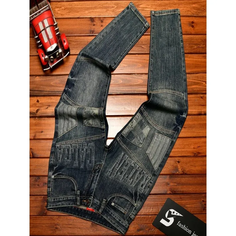 Υψηλό ρετρό τζιν για άνδρες slim fit μικρά πόδια ελαφριά πολυτελή τάση φθινοπωρινό στυλ απλό και casual μακρύ παντελόνι