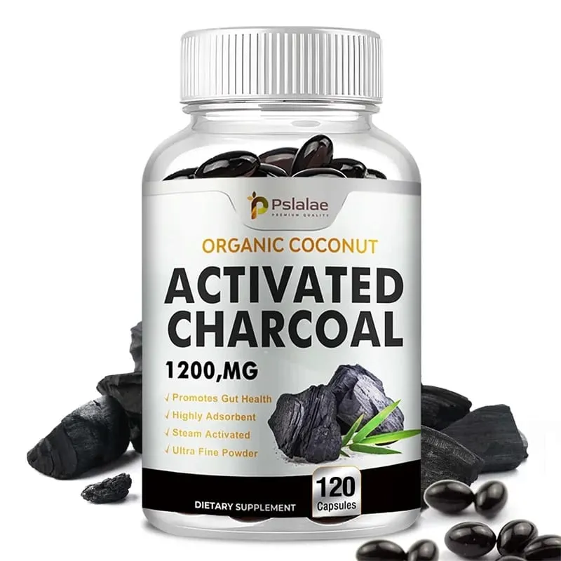 Activated Charcoal Capsules 1 200 Mg - Organic Coconut Shell Helps Relieve Gas & Bloating Detox & Bowel Digestive Supplement