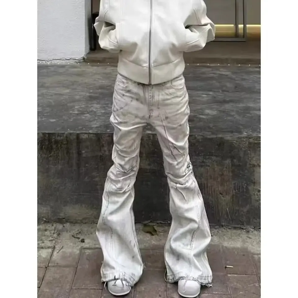 Női Amerikai Retro Y2K Flare Farmer Fehér Mosott Patchwork Y2K Vintage Hrajuku Punk Magas derekú Karcsú utcai viselet Farmer nadrág — image 4