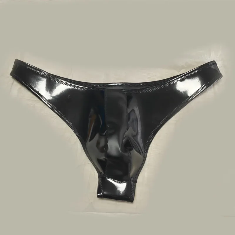 Sexy Men Double Sided PU Hot Short Shiny U Convex Briefs Sexy Lingerie G-string PVC Faux Latex Low Waist Bikini Gay Wear Plus