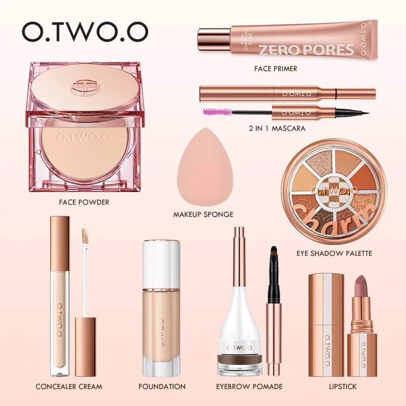 O.TWO.O 9 τμχ Full Makeup Face Setting Powder Primer Base Mascara Eyeliner Pen Eyebrow Tint Lipstick Eyeshadow Make-up για γυναίκες