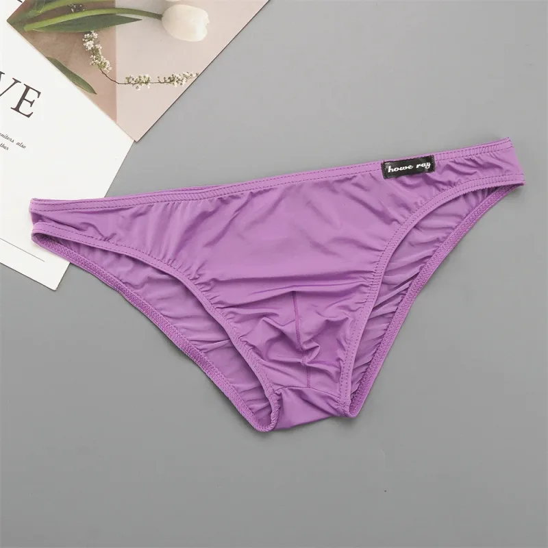 Thin Ice Silk Low Waist Men Briefs Solid Color Semi Transparent Underwear Plus Size Bulge Pouch Smooth Breathable Soft Panties — image 13