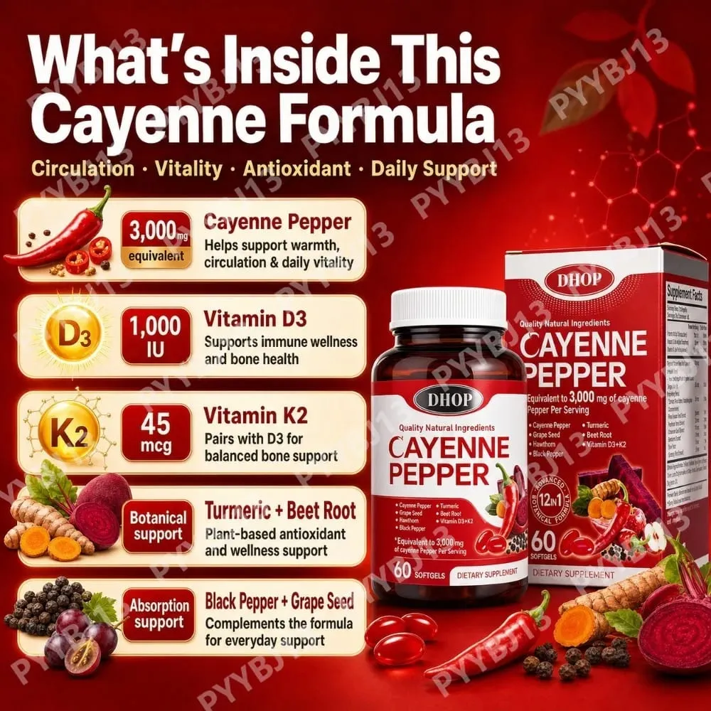 Cayenne Paprika Kapszula - Napi Wellness Támogatás - Tiszta Cayenne Paprika Kivonat - Kapszaicin Kiegészítők Vegán 60 Count unisex