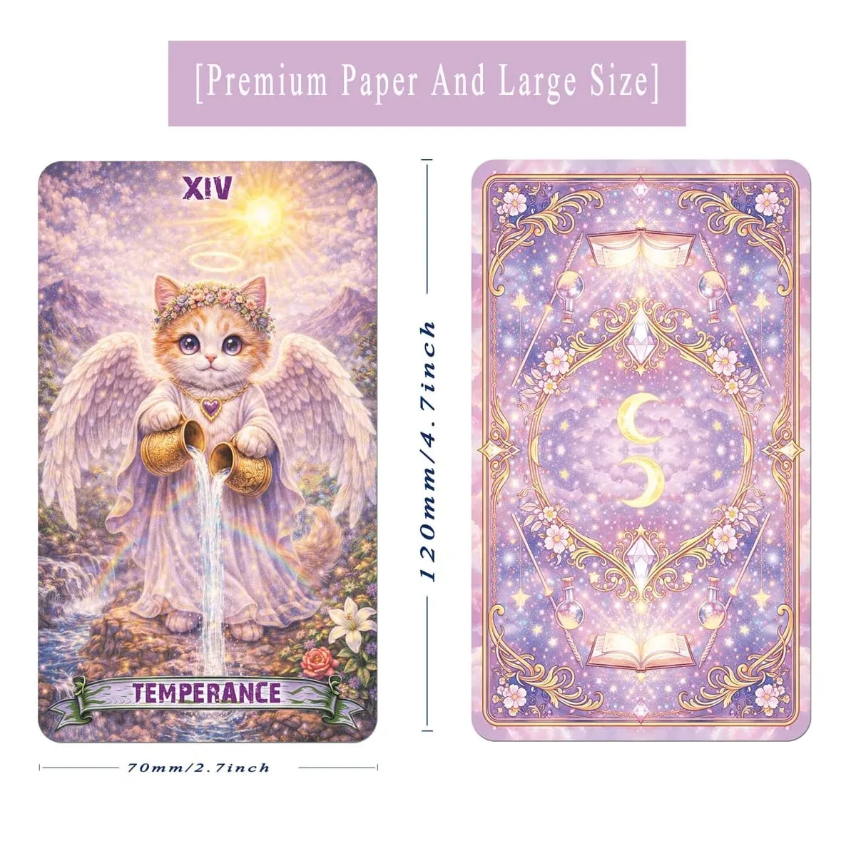 Magic Cat Tarot 78 Cards 13x8 cm Ιδανικό για αρχάριους Χάρτινο εγχειρίδιο Έκφραση συναισθημάτων Λεπτές μαγικές λεπτομέρειες Παιχνίδια με κάρτες