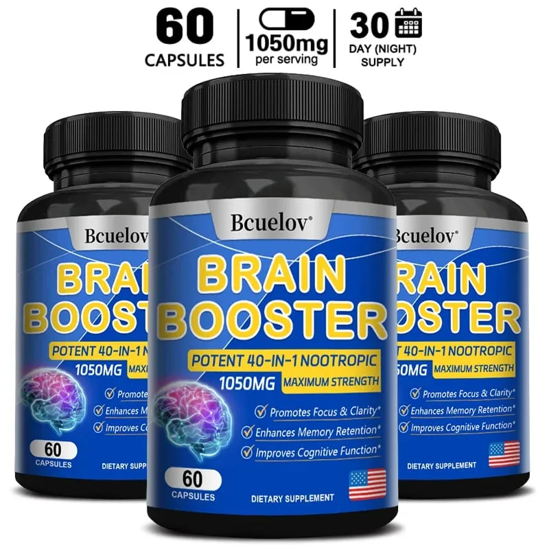 Brain Nutrition Capsules - Dietary Supplement 40-in-1 Potent Formula Vegan Non-GMO Supports Focus and Brain Health