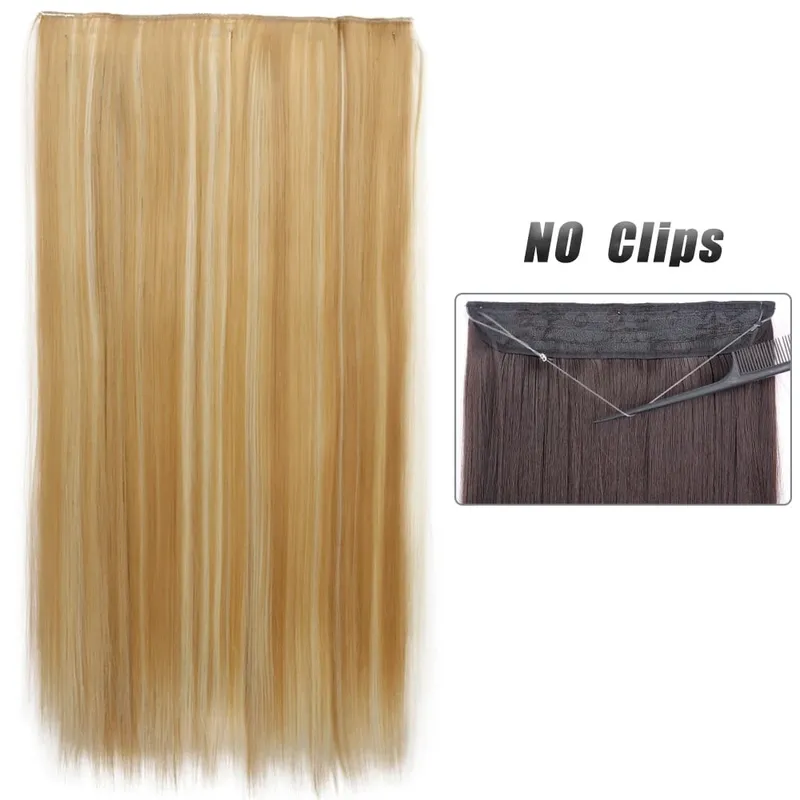 No Clip Natural Hair Extensions Invisible Wire Synthetic Long Straight Black Brown Blonde False Fish Line Hairpiece For Women