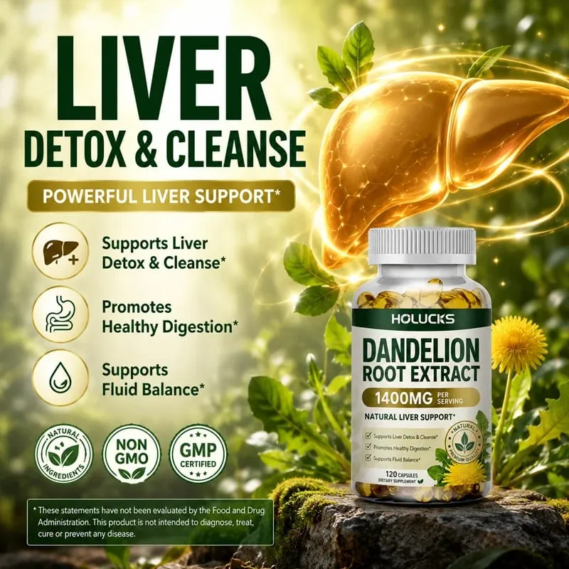 Natural Dandelion Root Extract 1400mg Capsules Support Liver Detox Cleanse Aid Digestive Fluid Balance & Light Daily Vitality