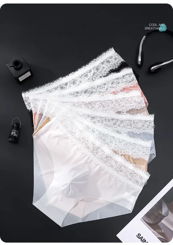 Pantaloni a triangolo da uomo in seta ghiacciata con bordo in pizzo, biancheria intima da uomo sottile traspirante senza tracce, slip maschili morbidi e confortevoli a vita bassa — image 7