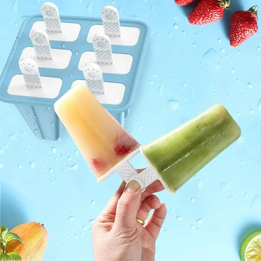 Popsic formák 6 részes szilikon jégpofa formák BPA mentes popsiforma újrafelhasználható, könnyen kioldható jégpofa gyártás — image 6
