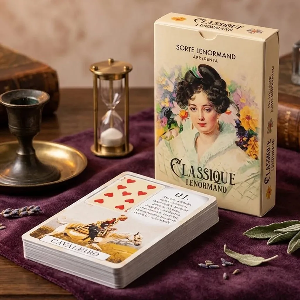 Cardstock בעל תבליט כפול 9*6 ס"מ Classique Lenormand Deck - 37 כרטיסי חיזוי בסגנון וינטג' - מהדורה פורטוגזית קלאסית