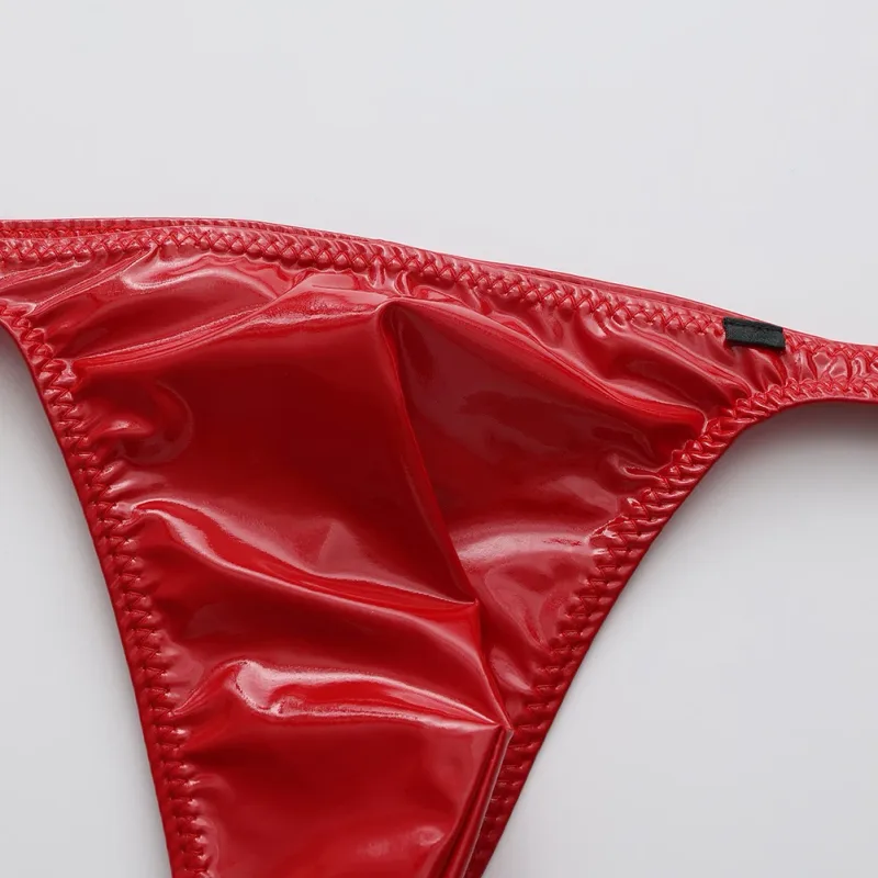 Men Glossy Faux Leather G-string Briefs Thin-Strap Low Waist Underwear Men's Panties Lingerie T-back Male Briefs Lingerie — image 10