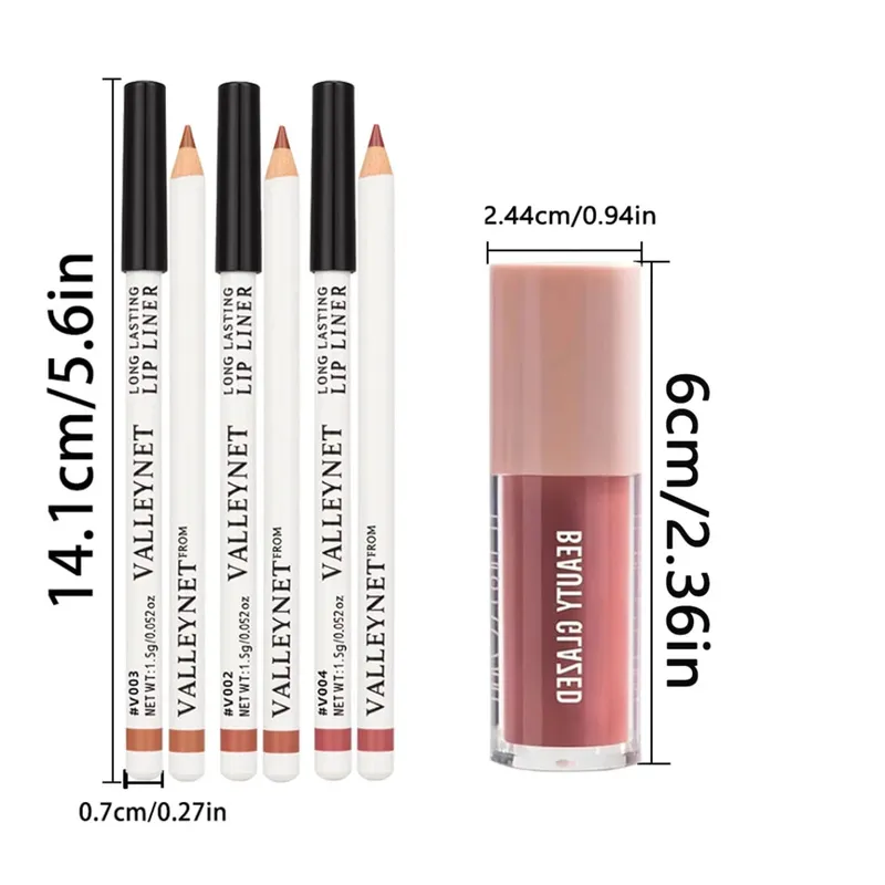 4 τμχ/σετ Συνδυασμός χειλιών: 3 τεμ. Matte Lip Liners + 1 Lip Oil ματ μακράς διαρκείας αδιάβροχο βελούδινο τέλειο για καθημερινό μακιγιάζ — image 5