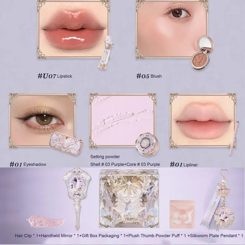 Flower Knows Knight Unicorn Makeup Gift Set Lipstick Blush Cloud Setting Powder Starlight Eyeshadow Cosmetics Kit Gift Box — image 9