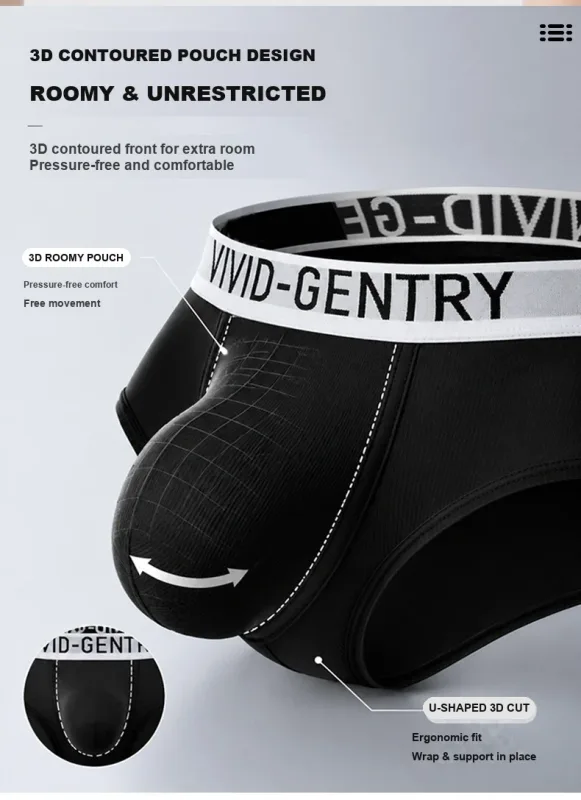 Men's Elastic Ice Silk Underwear Sexy Big U Convex Pouch Briefs Korean Youth Breathable Sports Panties Solid Mid Waist Underpant