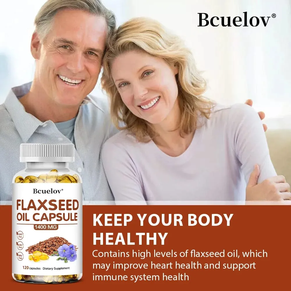 Flaxseed Oil + OMEGA-3 Capsules - Good for Heart Brain Eyes Joints Bone Health and Enhances Immunity 120 Capsules
