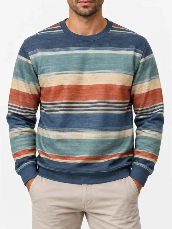 Men's Vintage Striped Crewneck Sweatshirt Casual Long Sleeve Pullover Color Block Autumn Streetwear Everyday Fashion Classic Top