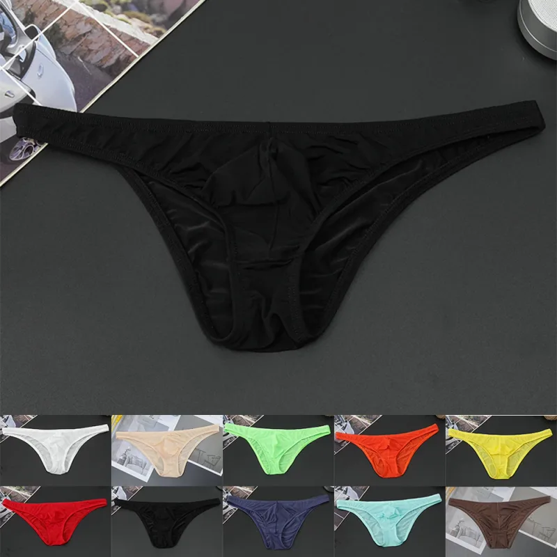 Mens Sexy Low-Waist Briefs Shorts See Through Pouch Underwear Ice Silk Underpant Bikinis Ultra Thin Panties Solid Comf Lingerie