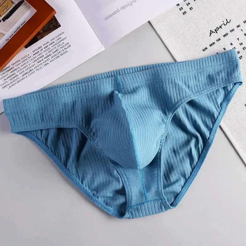 Heren sexy kort geribbeld katoen ademend comfortabel zweetabsorptie sportondergoed jeugd lage taille U bolle buidelonderbroek