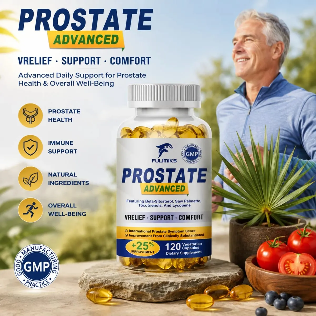 Premium Κάψουλες Προστάτη με Saw Palmetto & βήτα-σιτοστερόλη που υποστηρίζει τη ροή των ούρων Υγεία και άνεση του προστάτη που ανακουφίζει την ουροδόχο κύστη — image 2