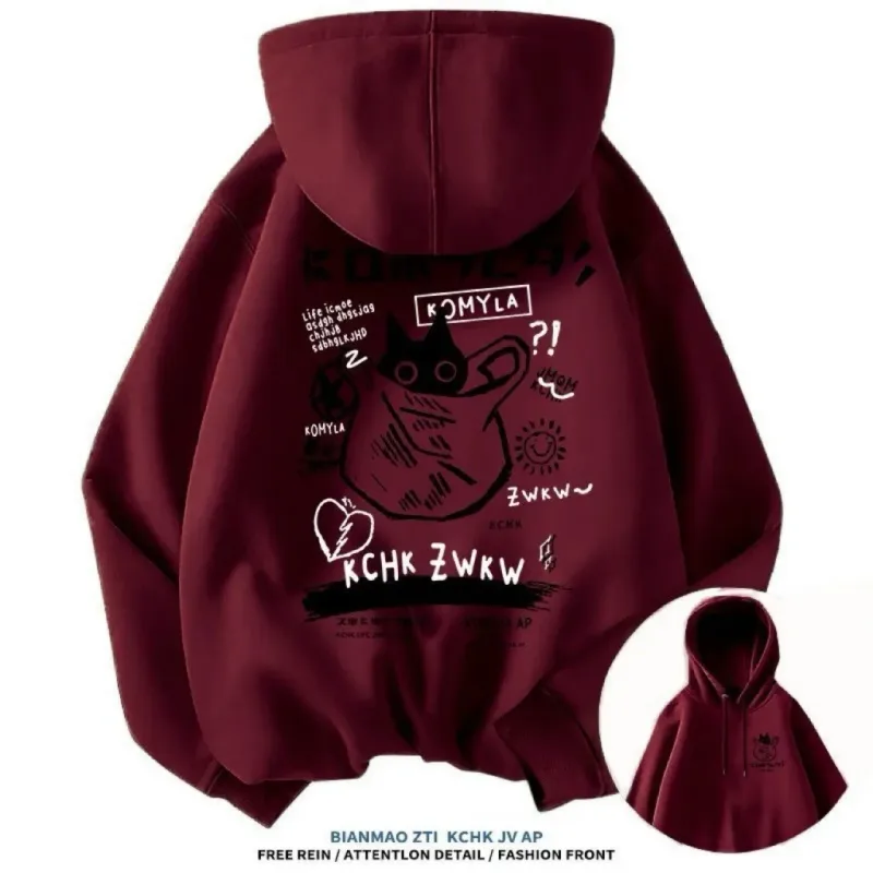 Japão estilo gato preto hoodie masculino feminino ao ar livre rua casual moda esporte dos desenhos animados manga comprida adulto outono inverno moletom topo — image 8