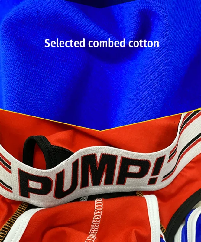 Men's Cotton Color Block Briefs, Pump! Logo Wide Waistband Low Rise Sexy 3D Convex Pouch Underwear — image 11
