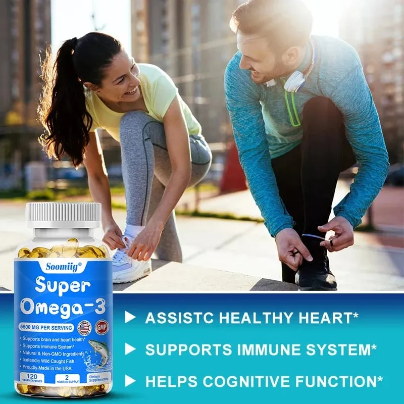 Omega 3 Fish Oil - with DHA & EPA - Supports Brain Nervous System Cardiovascular Skin Health Antioxidant - 120 Capsules