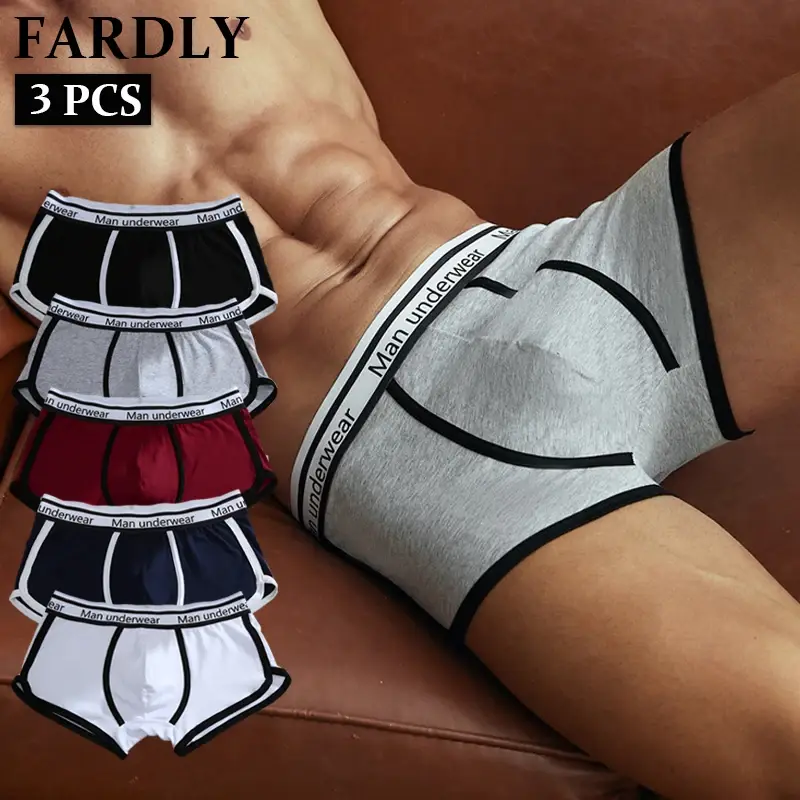 3 pezzi di biancheria intima in cotone da uomo con cinturino con lettera, boxer comodi e traspiranti, bauli morbidi per uomo — image 12