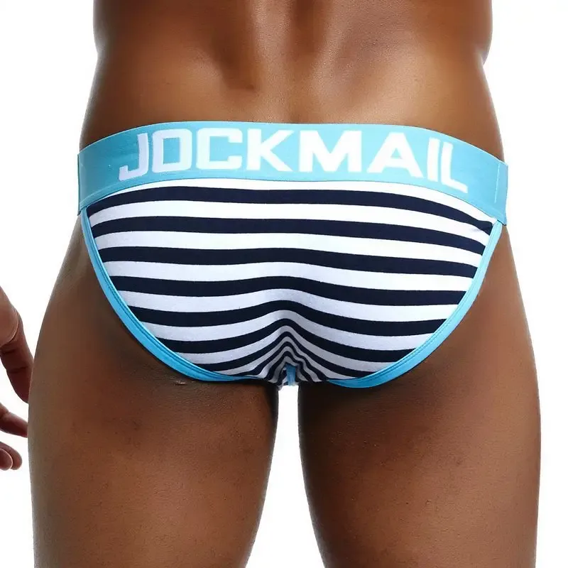 Jockmail Cotton Men's High-Cut Briefs, Striped Underwear for Men, Soft and Comfortable, Gay Cueca