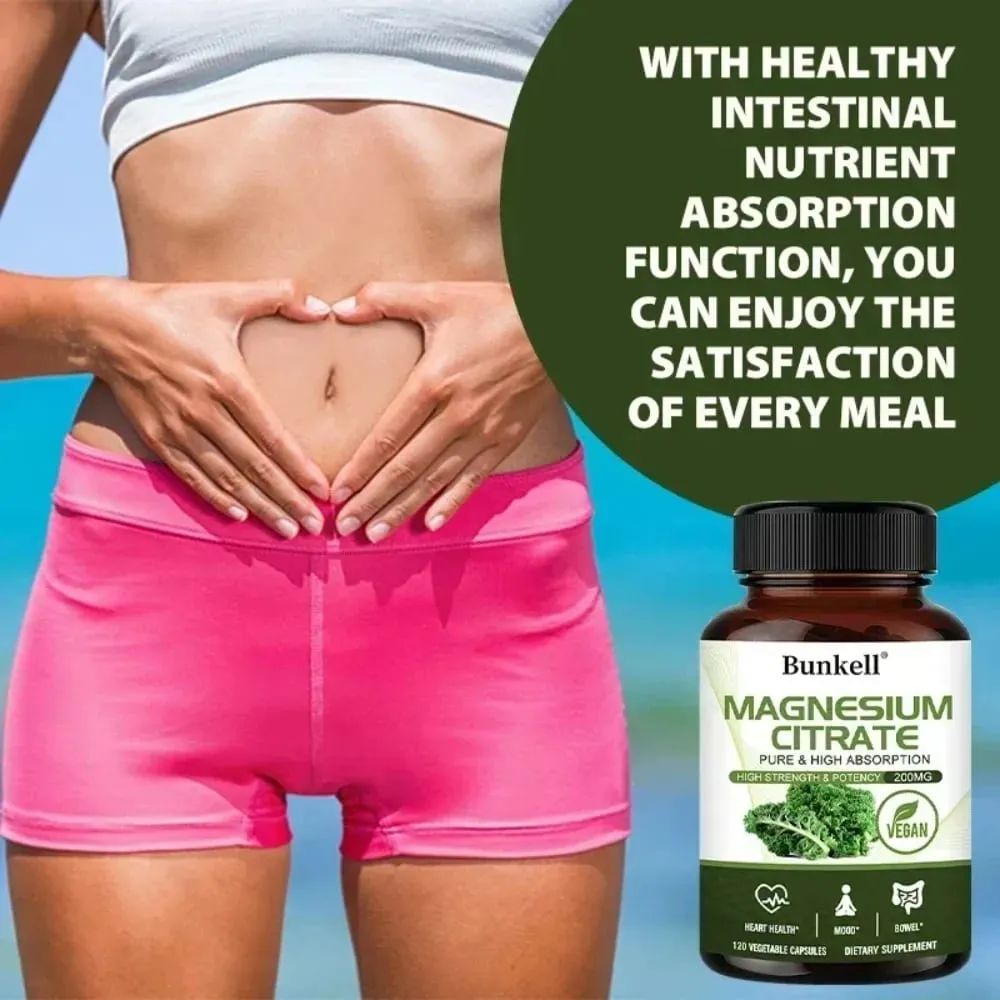 Magnesium Citrate Capsules 200 Mg - Maximum Absorption for Muscle Nerve Bone and Heart Health Gluten Free Non-GMO