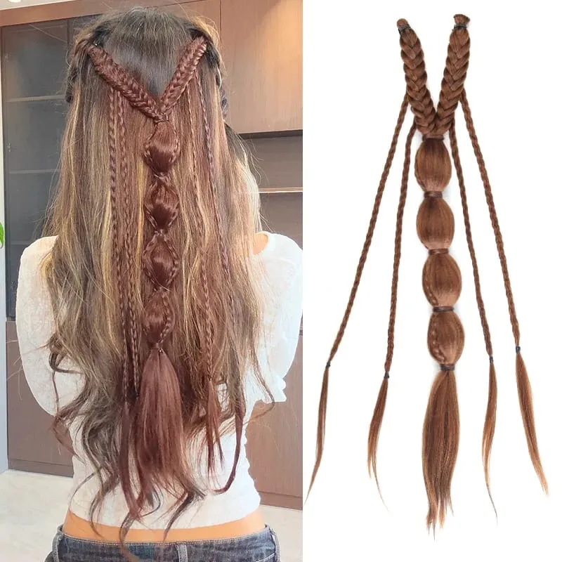 Κλιπ σε πλεξούδα Συνθετικά Μαλλιά Extensions Boho Festival Princess Braid Viking Renaissance Cosplay Wedding Hairpiece για γυναίκες