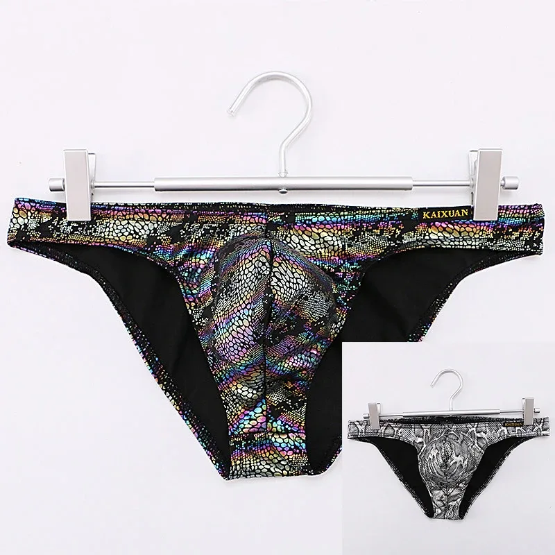 Mens Snake Skin Patterned Briefs with Sexy Bulge Pouch Bikini Underwear Comfortable Underpants by WANGJIANG Brand