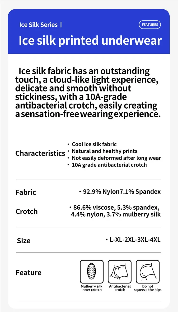 MiiOW 4Pcs Ice Silk Men Boxers 10A Antibacterial Crotch Man Panties Underpants Breathable Cartoon Print Men's Underwear Trunks