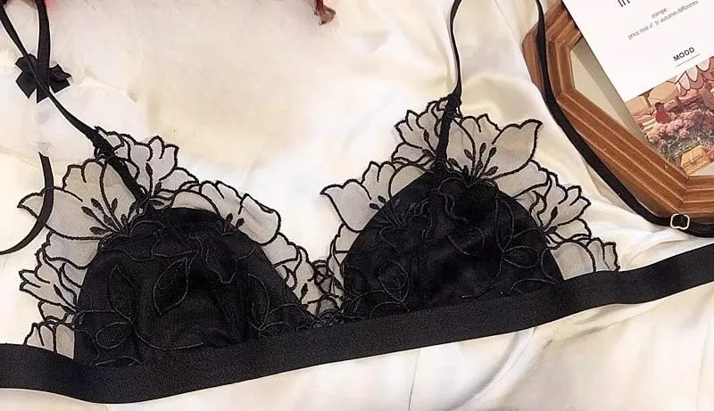 Γαλλικό Κέντημα Δαντέλα Bralette Wireless Triangle Cup σουτιέν για γυναίκες Κομψό σετ εσωρούχων Λεπτές τιράντες Μικρό κάλυμμα στήθους MOYISU