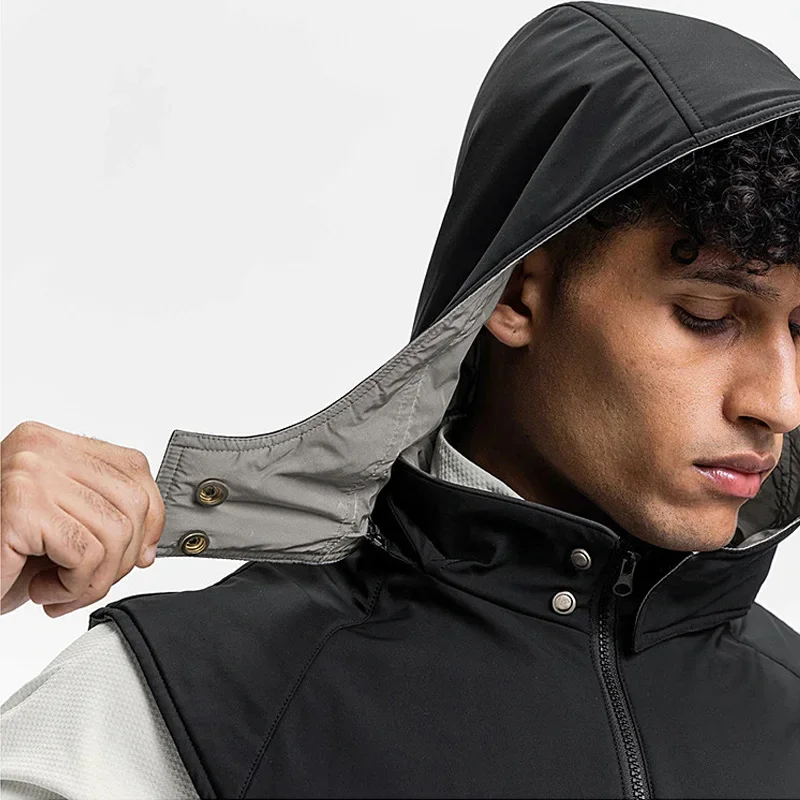 Men's Waterproof Reflective Hooded Vest Sleeveless Running Jacket Gym Outdoor, Breathable Windbreaker Night Training Sportswear — image 4