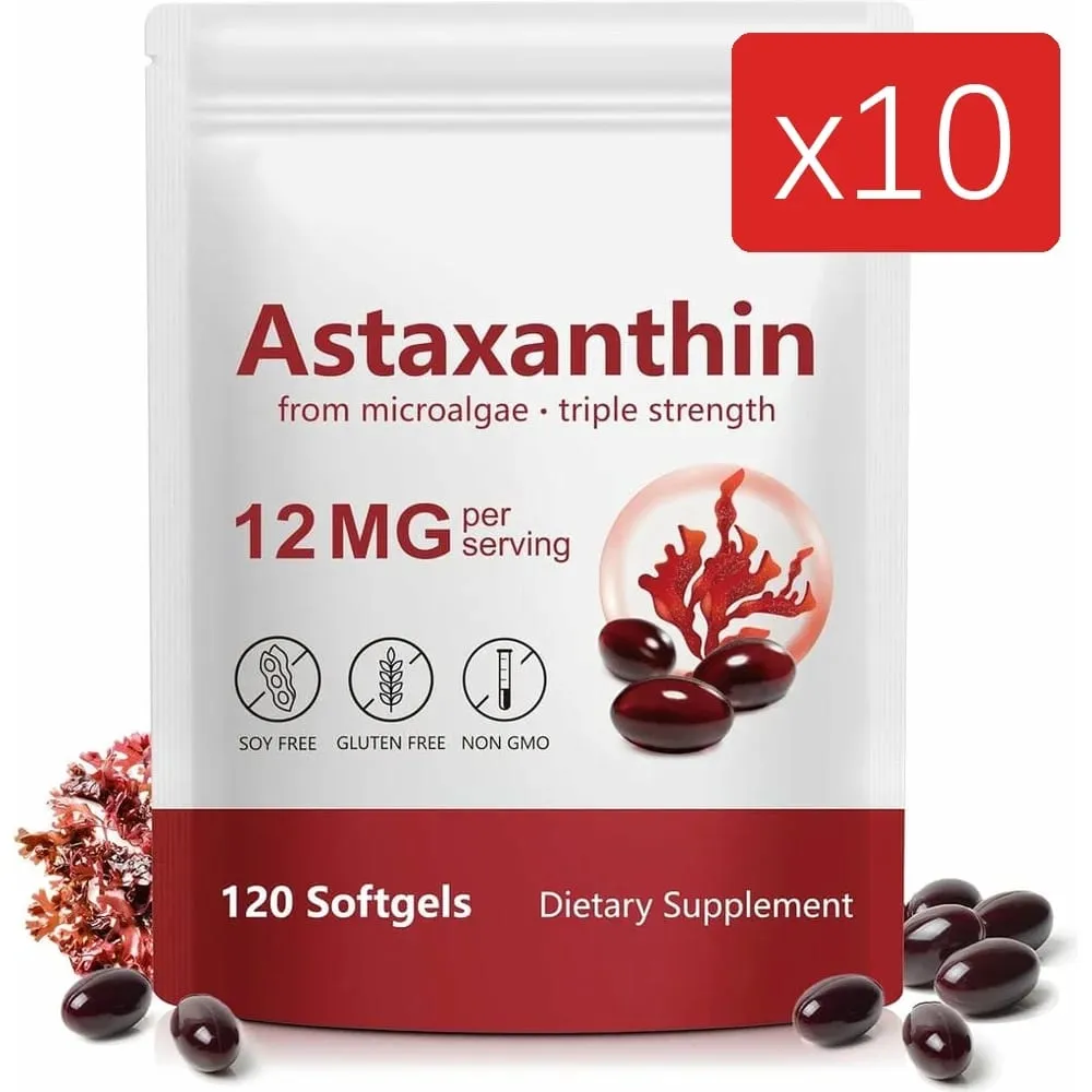 Astaxanthin 12mg Softgels תמיכה בנוגדי חמצון בעוצמה משולשת לעור מפרקי עיניים ובריאות החיסונית - אספקה ​​של 120 ספירות למשך 4 חודשים