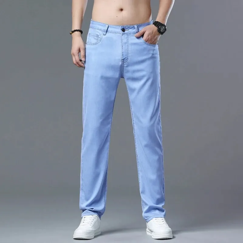 Lyocell Jeans nyári ultravékony elasztikus egyenes férfi farmer nadrág divat koreai puha kendő Menő üzleti alkalmi nadrág — image 4