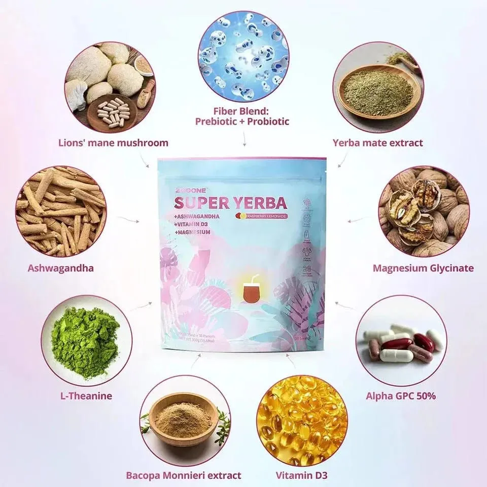 Super Yerba Instant Drink Powder 30 πακέτα με προβιοτική βιταμίνη Ashwagandha Προωθεί την υγεία του εντέρου Πέψη Ανοσία — image 2