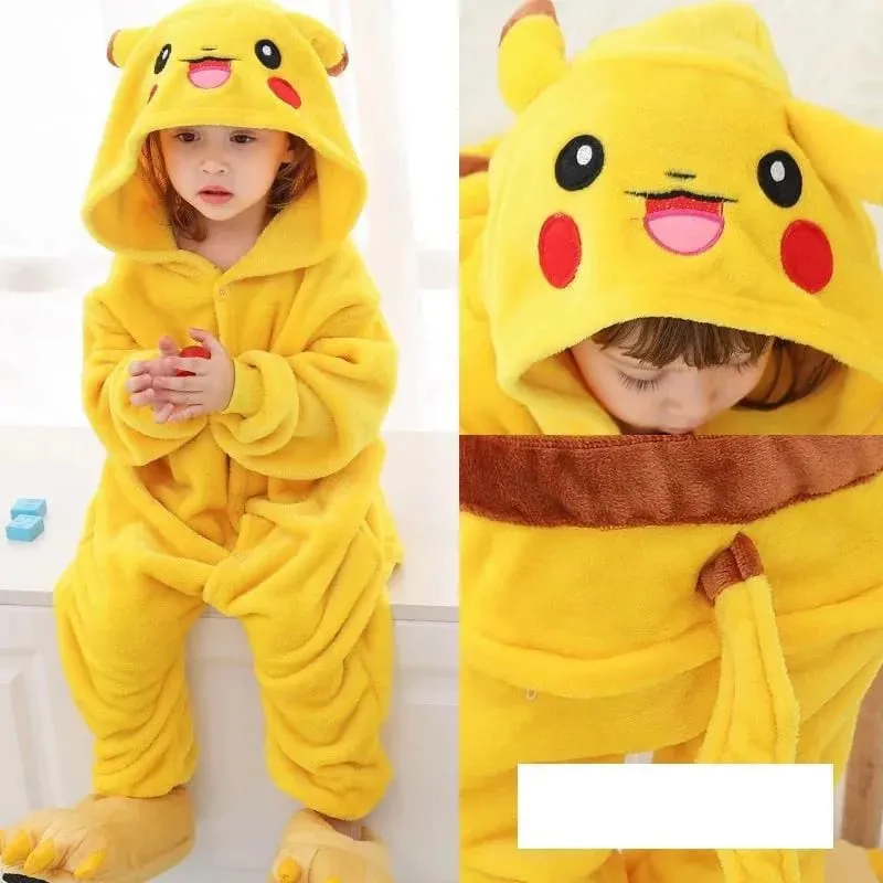 Smile pikachu Costume For Boys Girls Onesie Anime Winter Pajama Flannel Warm Suit Pokemon Kigurumis — image 2