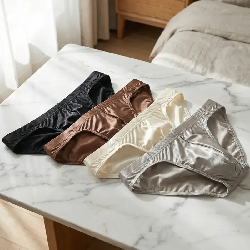 Comfortable Low Waist Men Thin Panties Male Lingerie Simple Men's Underwear Underpants Satin Silk Briefs Gifts — image 11