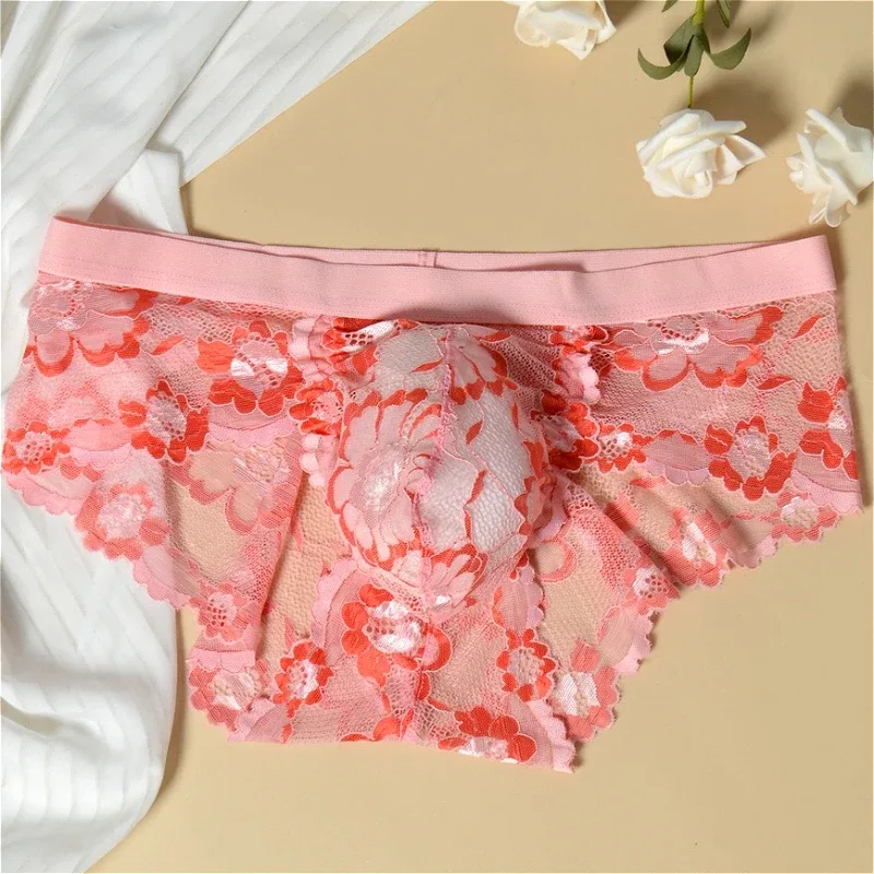Lace Sexy Underwear Smooth Mens Pouch Panties Perspective Thin Floral Man Briefs Temptation Mesh Low Rise Breathable Underpants — image 2
