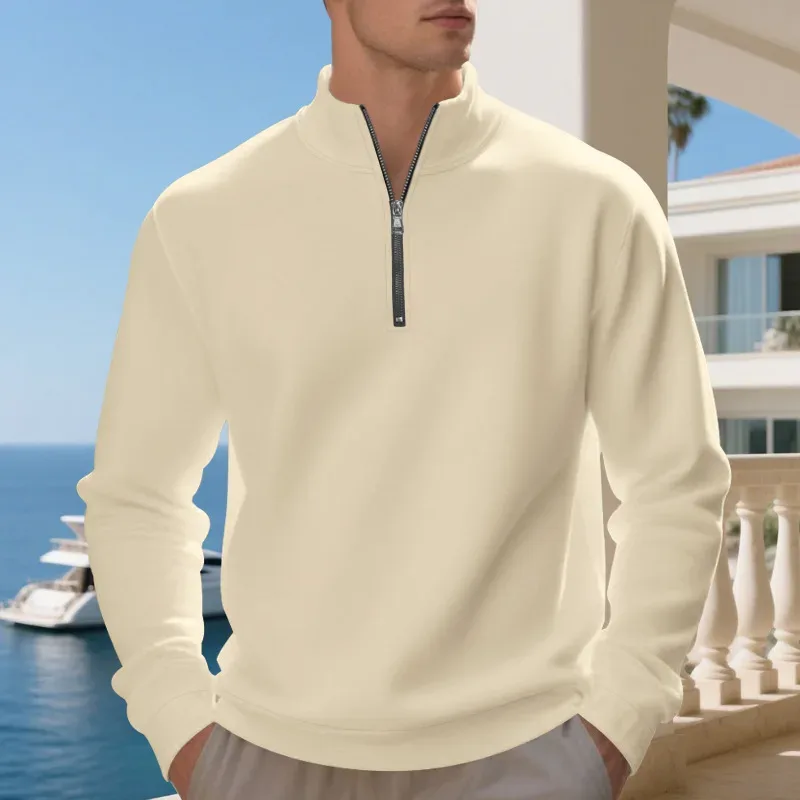 Pull polaire à manches longues et col montant pour homme, pull ample et confortable, décontracté et confortable, avec fermeture éclair, automne et hiver — image 13