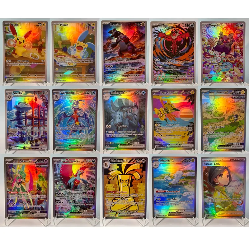 כרטיסי פוקימון 151 PKM PTCG3-D Bulbasaur Squirt Rainbow Gengar לשעבר Holographic Ex GX Rare Collection מתנות צעצועי קרב לתחביבים