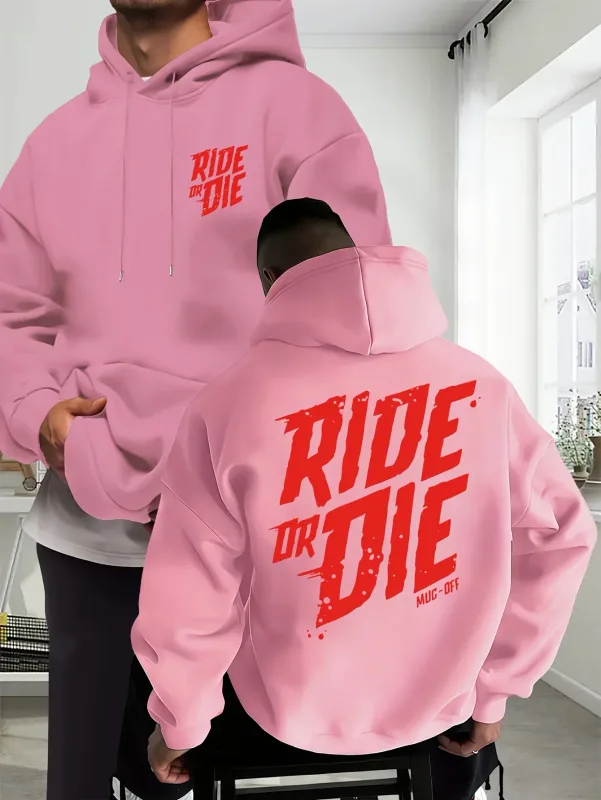 Sweat à capuche de motard pour hommes, surdimensionné, avec lettres graphiques Ride Or Die, imprimé au dos, Streetwear pour moto, automne et hiver